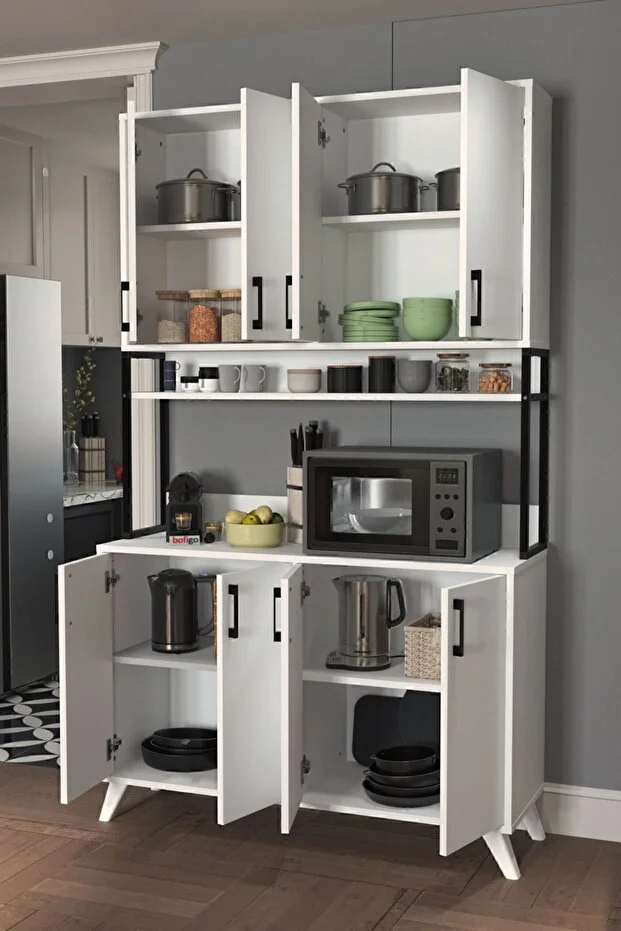 8 Kapaklı Çok Amaçlı Dolap Defne Mutfak Dolabı Erzak Dolabı Kiler Dolabı Beyaz